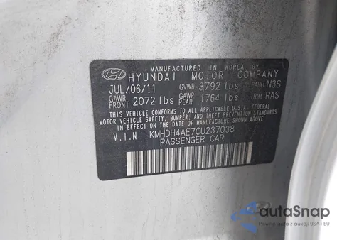2012 Hyundai Elantra Gls (Ulsan Plant) из США, поврежденный, VIN KMHDH4AE7CU237038